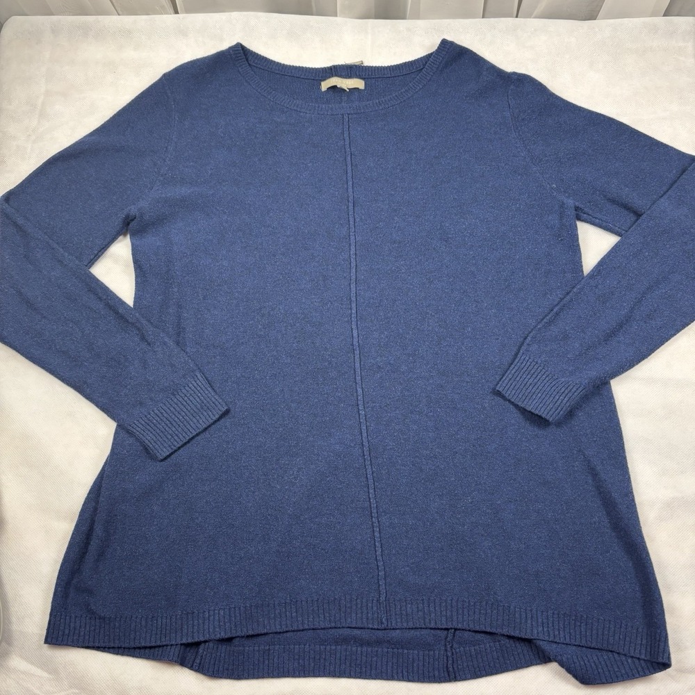 Joan Vass Studio Blue Cashmere Blend Pullover Sweater‎ Top Back Zipper Large